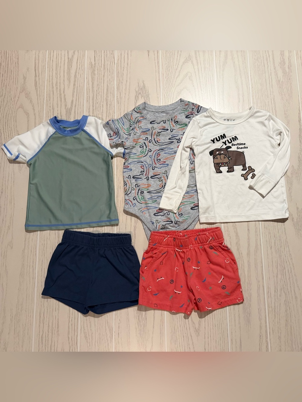 Baby Boy 18M Bundle Rash Guard Bodysuit Pajama Top Shorts 5Pc